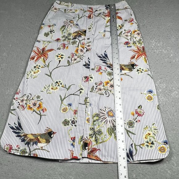 River Island Midi Skirt Womens Size 10 Blue White Stripe Floral Pockets Slit - Picture 7 of 12